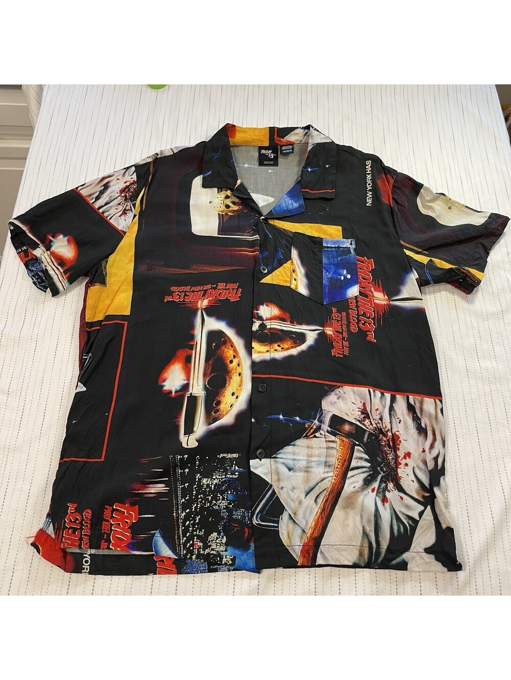 Friday The 13th Mens Short Sleeve Button Up Graphic Print Black Unisex Large